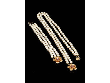 Gold-Rubin-Perlencollier und -armband